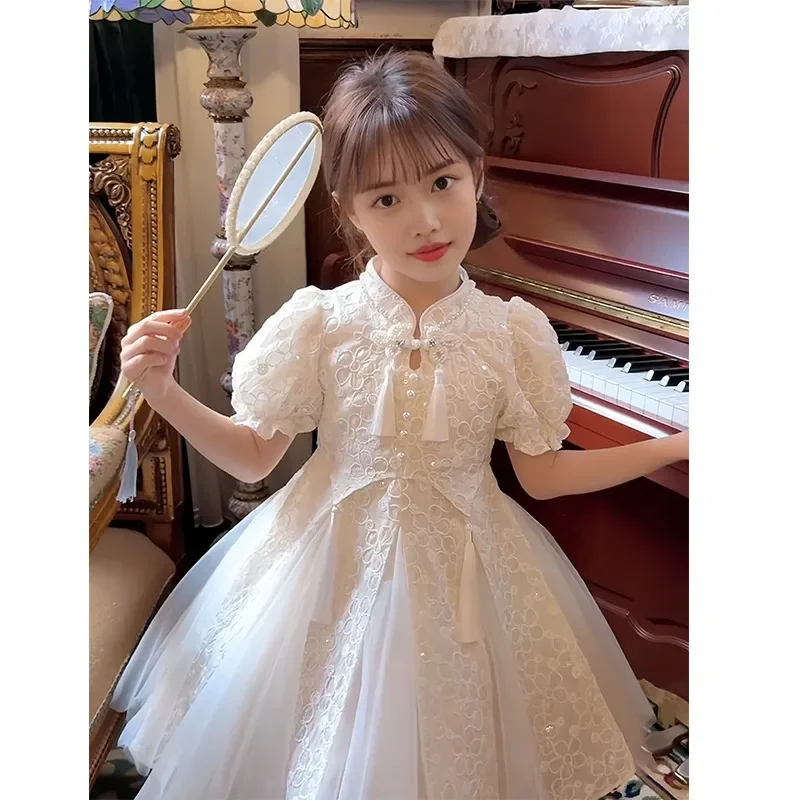 

2025Girls' Summer New Light Luxury Niche Piano Performance Birthday Host Flower Girl Princess Dress