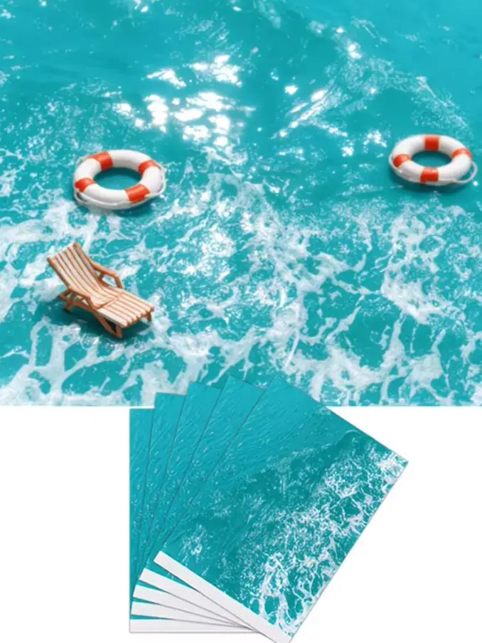 5PCS Self‑Adhesive Water Texture Stickers A4 Size, Wave Pool Water Surface Decal for Diorama Railway Miniature Scenery Layout