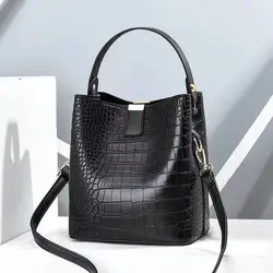 Vintage Crocodile Pattern Bucket Bag Women PU Leather Shoulder Bag Big Capacity Handbag Luxury Crossbody Bag Advanced Lady Purse