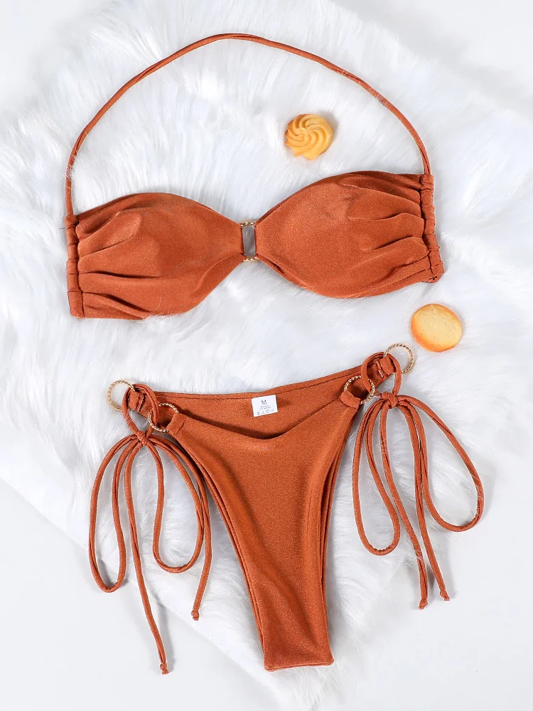 Coobbu glänzende Bikinis Damen Badeanzug sexy Bade bekleidung Push-up Bikini Set Bandage Beach wear Badeanzüge mit niedriger Taille Sommer Badeanzug