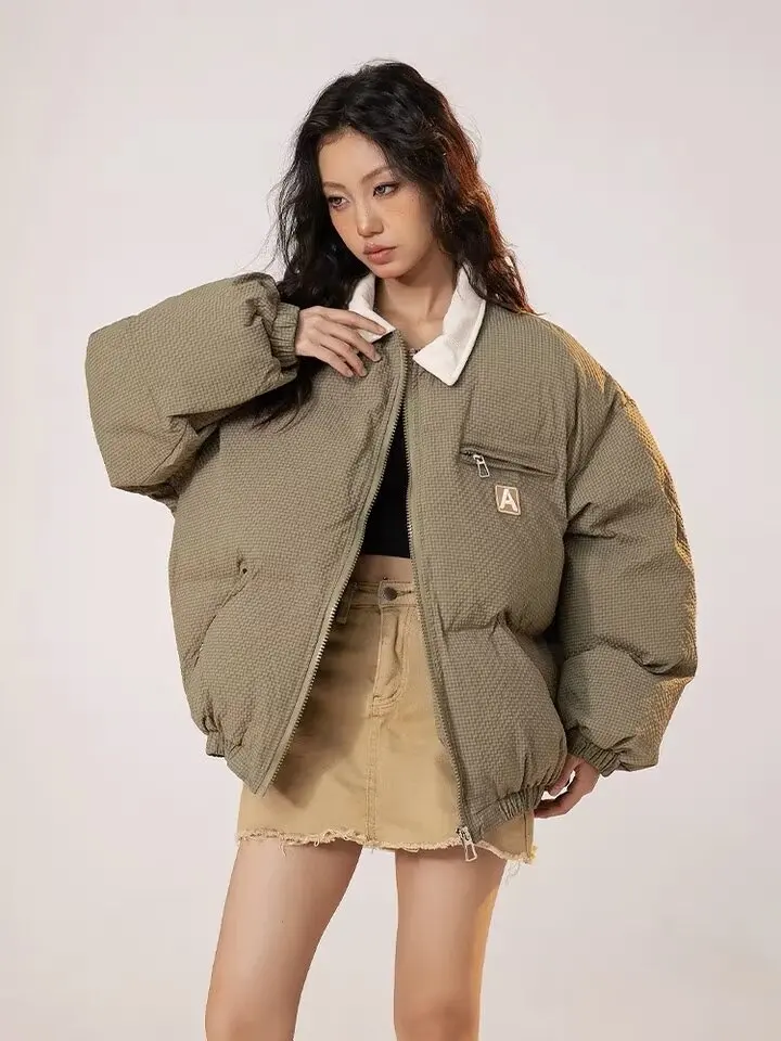 Winter Women's Cropped Parkas Jacket Unisex Couple Lightweight Retro American Cotton Padded Outwear Y2k Loose Coat Autumn Winter