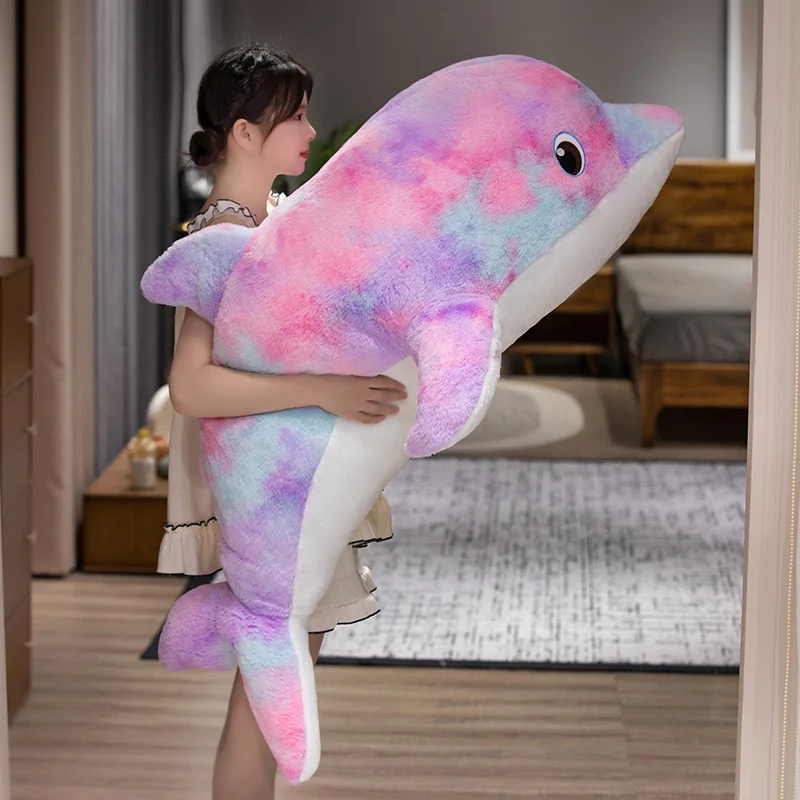 Colorful Dolphin Plush Doll Soft Animals Dolphin Pillow Accompanying Kids to Sleep Gift Home Decor Kids Toy Birthday Xmas Gift