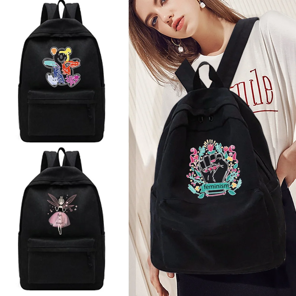 

Women School Backpack Black Bagpack Female Anti Theft Rucksack Casual Lady Travel Backpacks Color Print Back Pack Rucksack