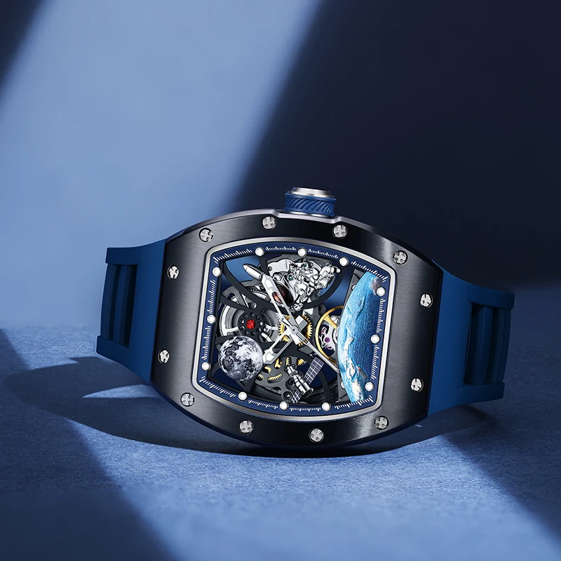 2025年高品質メンズ自動巻き腕時計、スタイリッシュなスポーツシリコンストラップ、アクティブなライフスタイル向け防水機械式腕時計