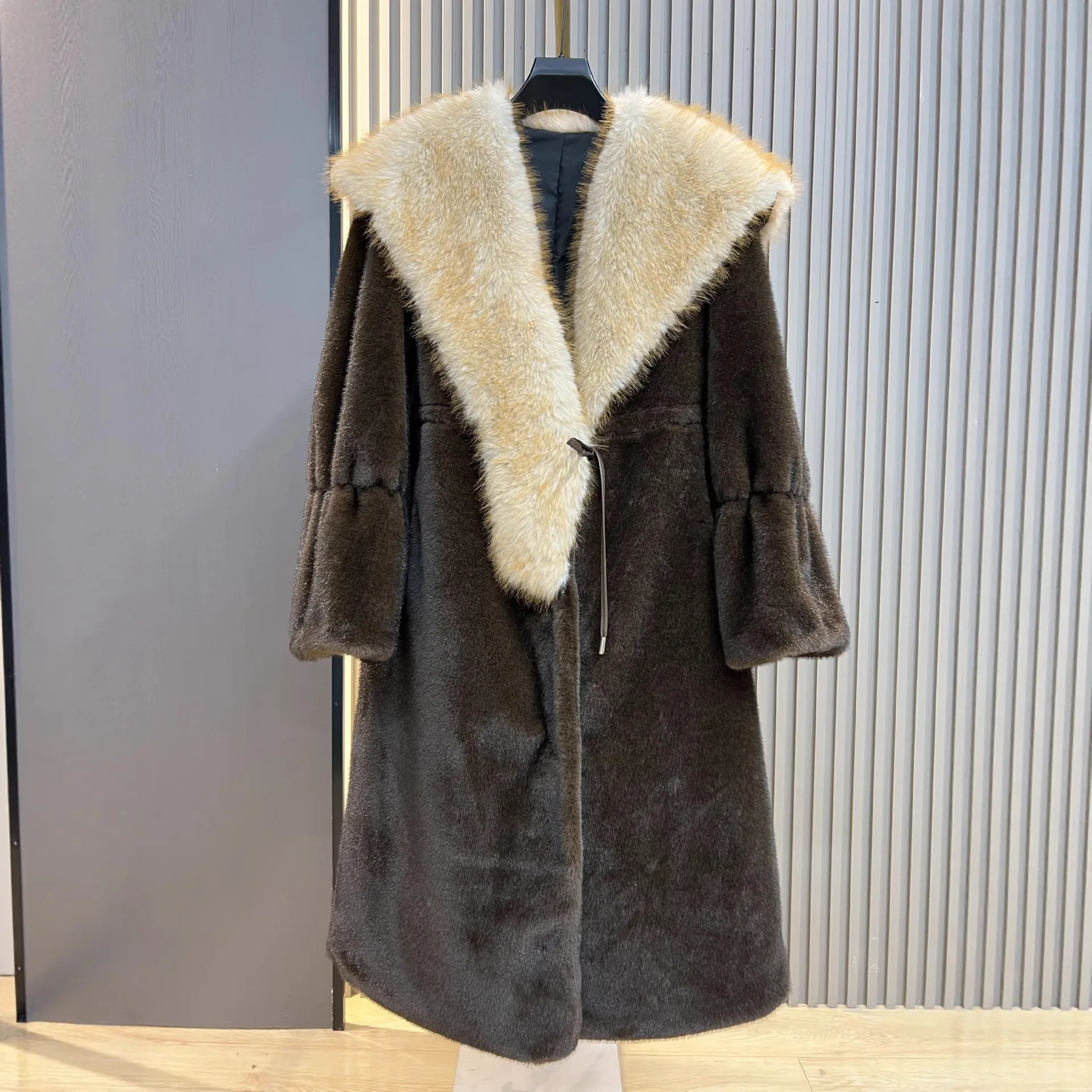 여성용 인조 밍크 퍼 코트 2025 겨울 신상 롱 한국 스타일 루즈핏 큰 퍼 칼라 우아하고 따뜻한 코트 트렌디