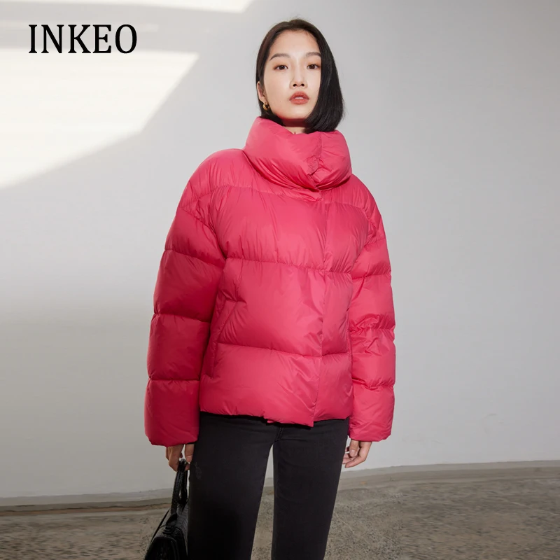 

Casual Women's Winter Turtleneck puffer jacket Solid Oversized parkas Fashion 90% White goose down coat Warm Luxury INKEO 2O252