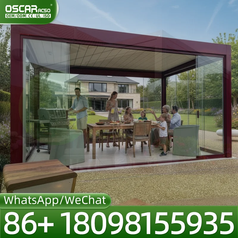 Outdoor Motorized Louvered Aluminium Structure Waterproof 4x4 6x4 with Zip Enclosure for Garden Patio Backyard pergola