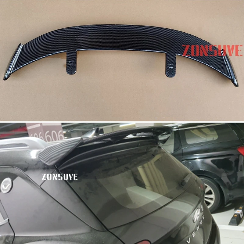 For 2019-2020 2021 2022 Year Hyundai Venue Spoiler Plastic Carbon Fiber Look Hatchback SUV Roof Rear Wing Body Kit Accessories