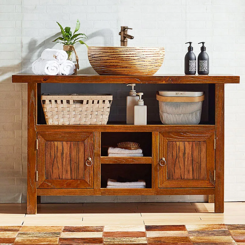 

Combination of antique solid wood bathroom cabinets for rural and rural washbasin cabinets