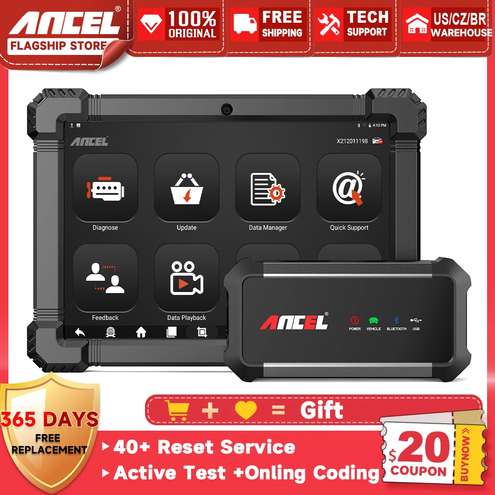 ANCEL X7 HD Heavy Duty Truck Diagnostic Tools TPMS D-P-F Regen ABS SAS ECU Oil Reset Full System OBD2 Truck Scanner 24V/12V Cars