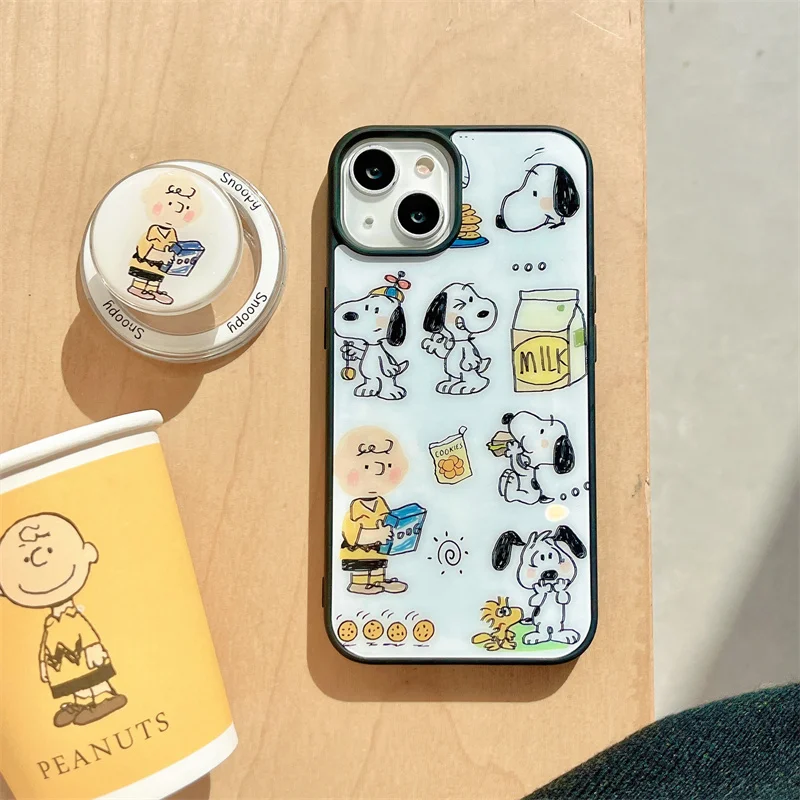 Cute Snoopy Charlie Brown Bracket Magnetic Case For iPhone 15 Pro Max 12 13 14 Pro 15 Magsafe Case Wireless Charge Cartoon Cover