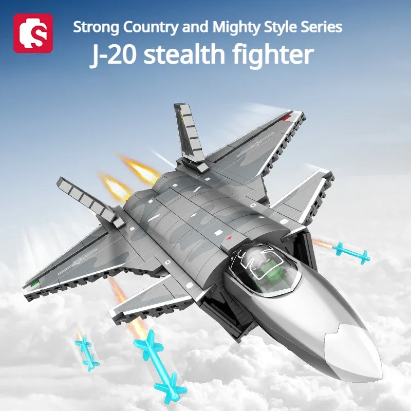 SEMBO BLOCK Strong Country and Mighty Style Series J-20 Stealth Fighter Model Assembled Birthday Gift Children's Toy Decoration