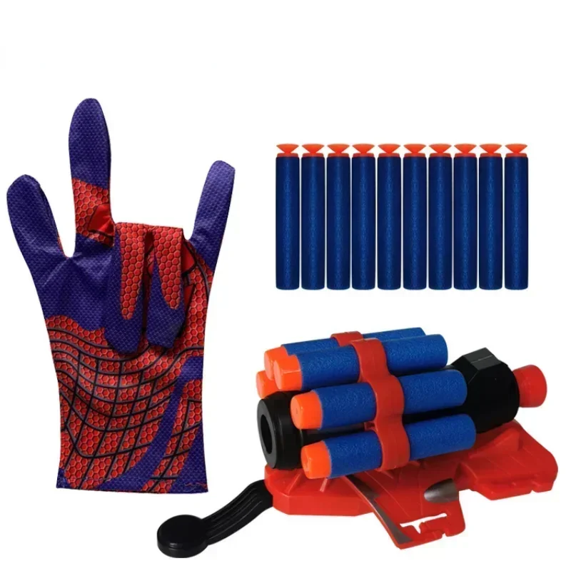 Marvel Spiderman Cosplay Plastic Glove Launcher Anime Figure Set Toy Superhero Wrist Launcher Kids Funny Toys Boy Birthday Gifts