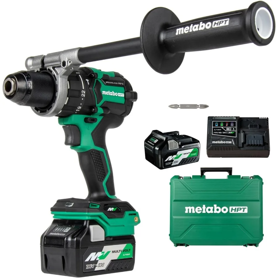

Metabo HPT 36V MultiVolt Аккумуляторная бесщеточная ударная дрель 1/2 с зарядным устройством для литий-ионных аккумуляторов и чехлом для переноски Компактный светильник
