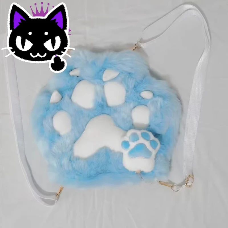 

2025 misa hot sale Harajuku Cute Japanese Plush Cartoon Cat Claw Backpack Kawaii Blue Shoulder Bag Y2k Girls School Bag