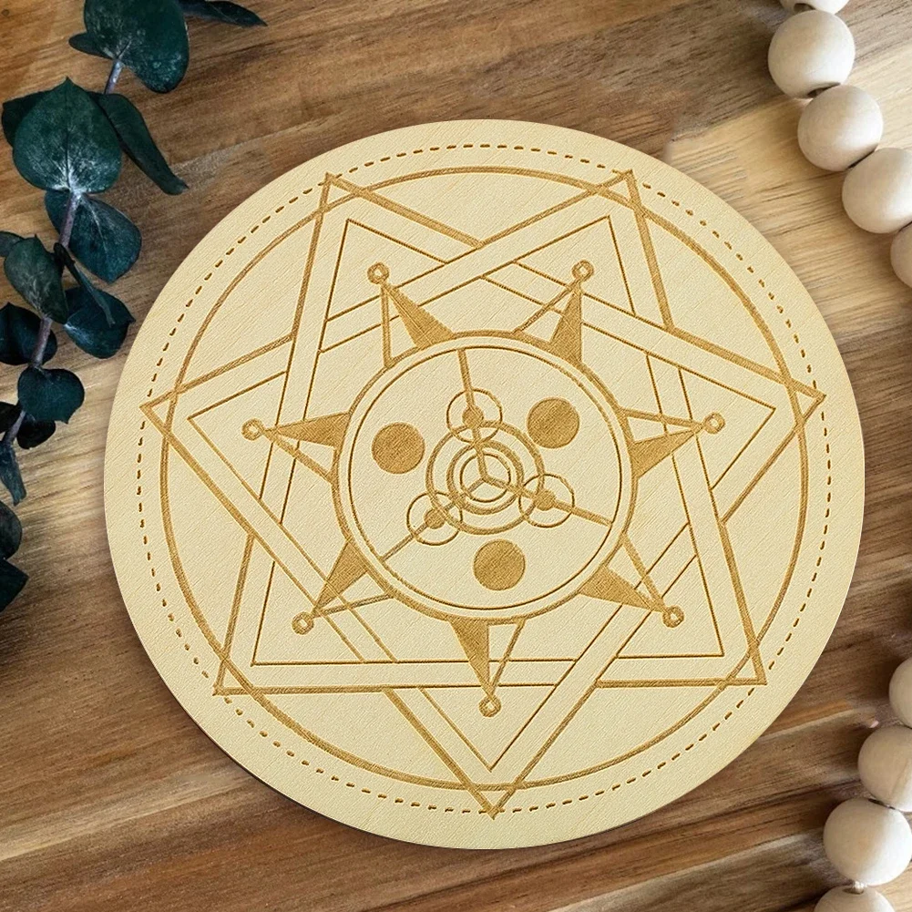 Plateau de jeu de table hexagramme en bois rond Anti-brûlure sous-verre cristal Base d'affichage gravée au Laser tableaux d'affichage de Divination 11cm