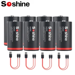 Soshine 1.5V USB 6000mWh D Size Batteries 6000mWh Lithium Li-ion Rechargeable Batteries 1200 Times Cycle for Cameras Microphone