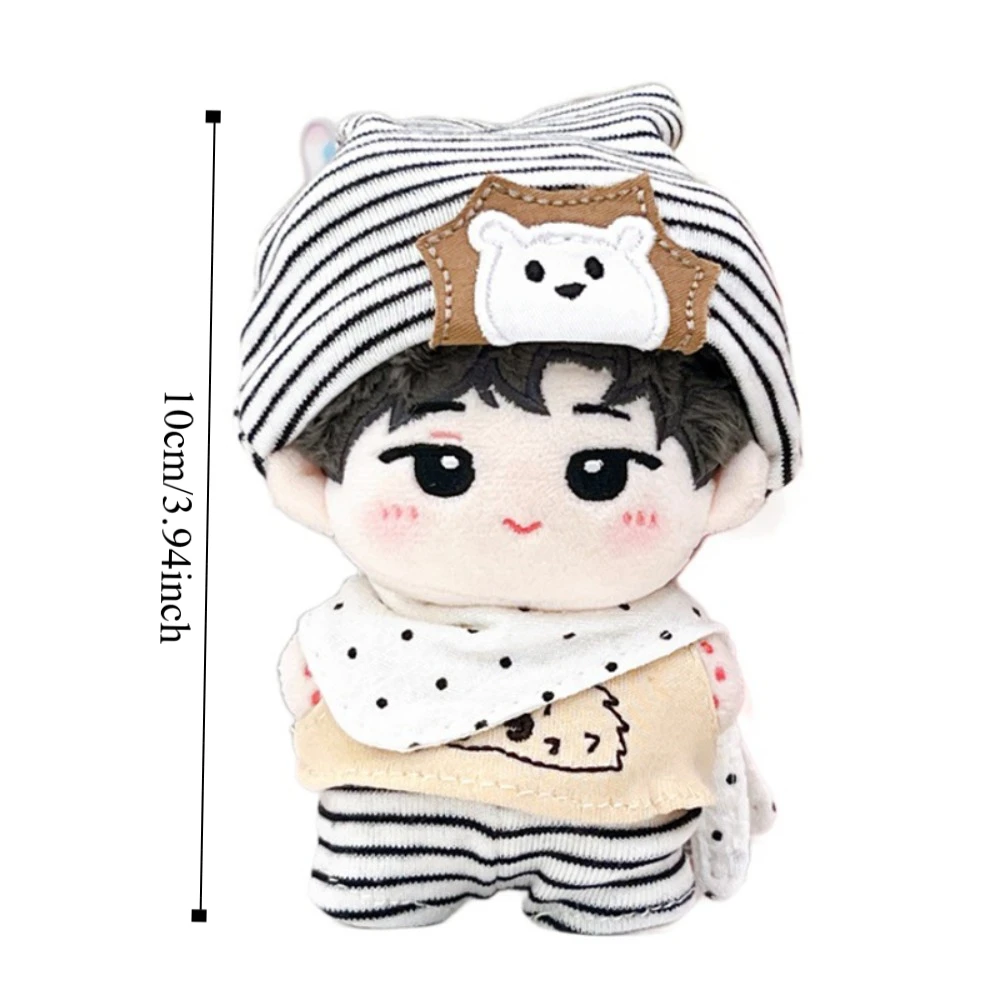 고슴도치 티셔츠 10cm 면 인형 옷 세트 귀여운 인형 옷 재미있는 줄무늬 모자 인형 드레스업 세트 인형 액세서리