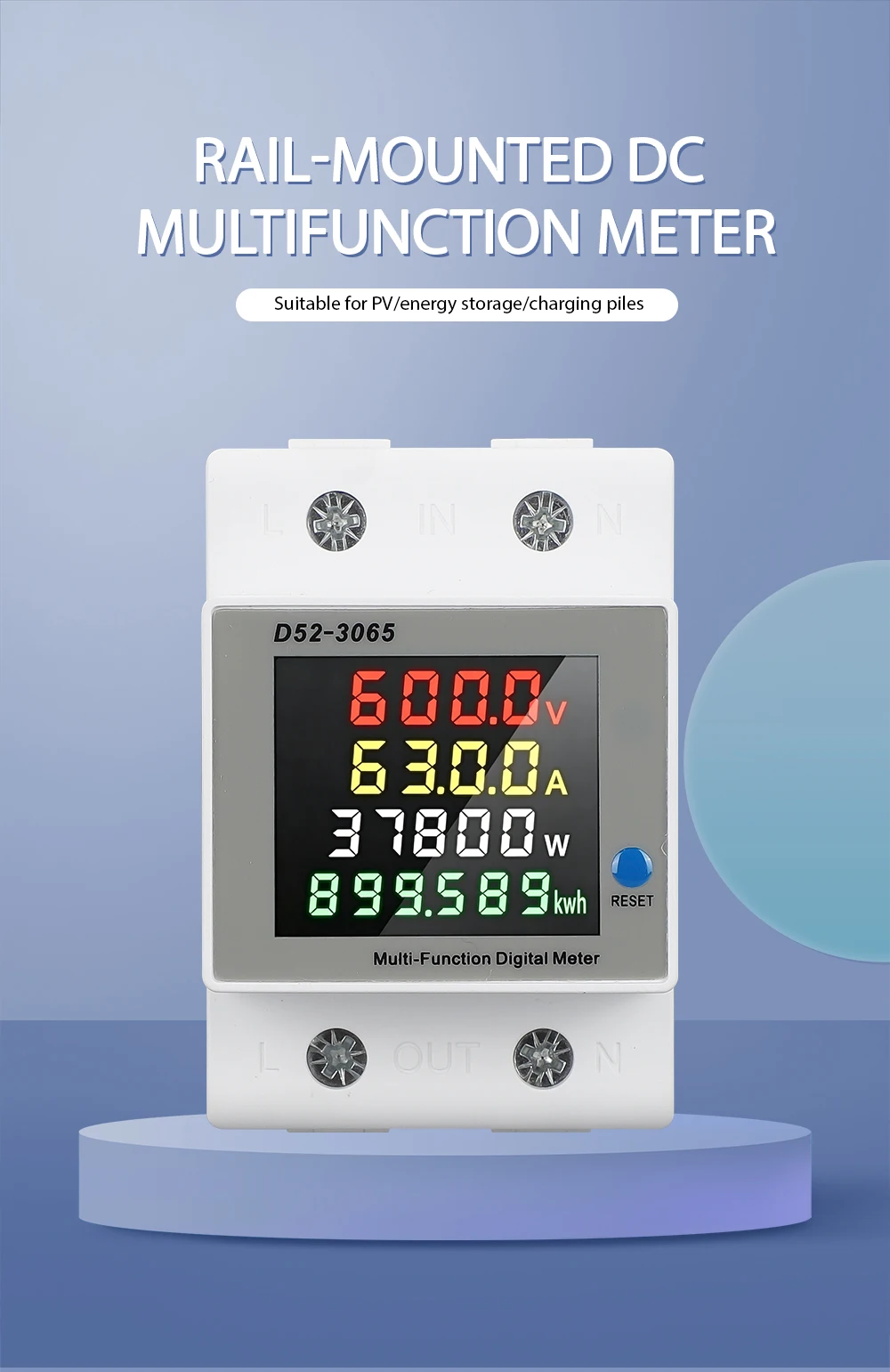 DIN-Schienen-Multifunktions-DC-Messgerät Leistungsmesser Photovoltaik-Messgerät Digitales Voltmeter Amperemeter D52-3065 – Detail 1