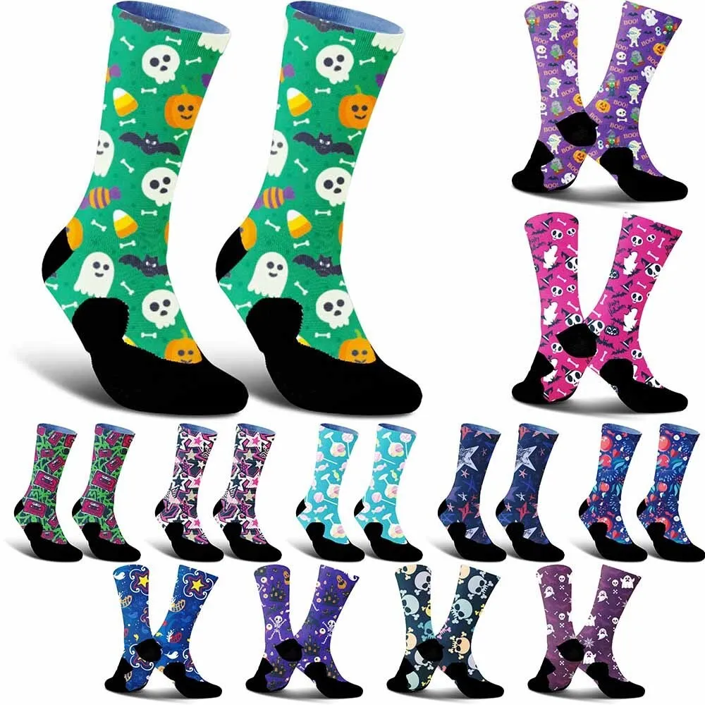 2025 New Creative Halloween Candy and Ghost Pattern Sports Cycling Socks, Fashionable, Unisex,Sweat Absorbing,Breathable,Durable