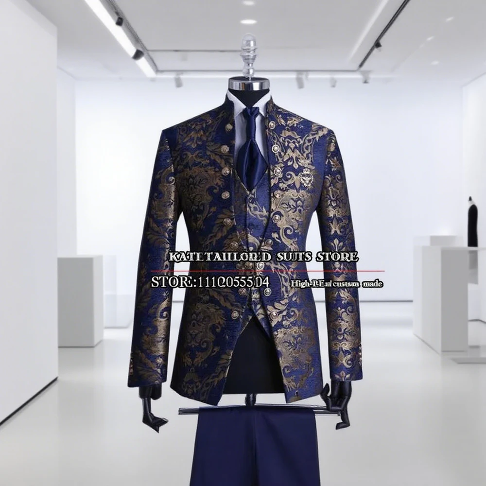 British Style Floral Pattern Suits Men 3 Pieces Sets Groom Party Blazer Italian Design Wedding Tuxedos Customized costume homme