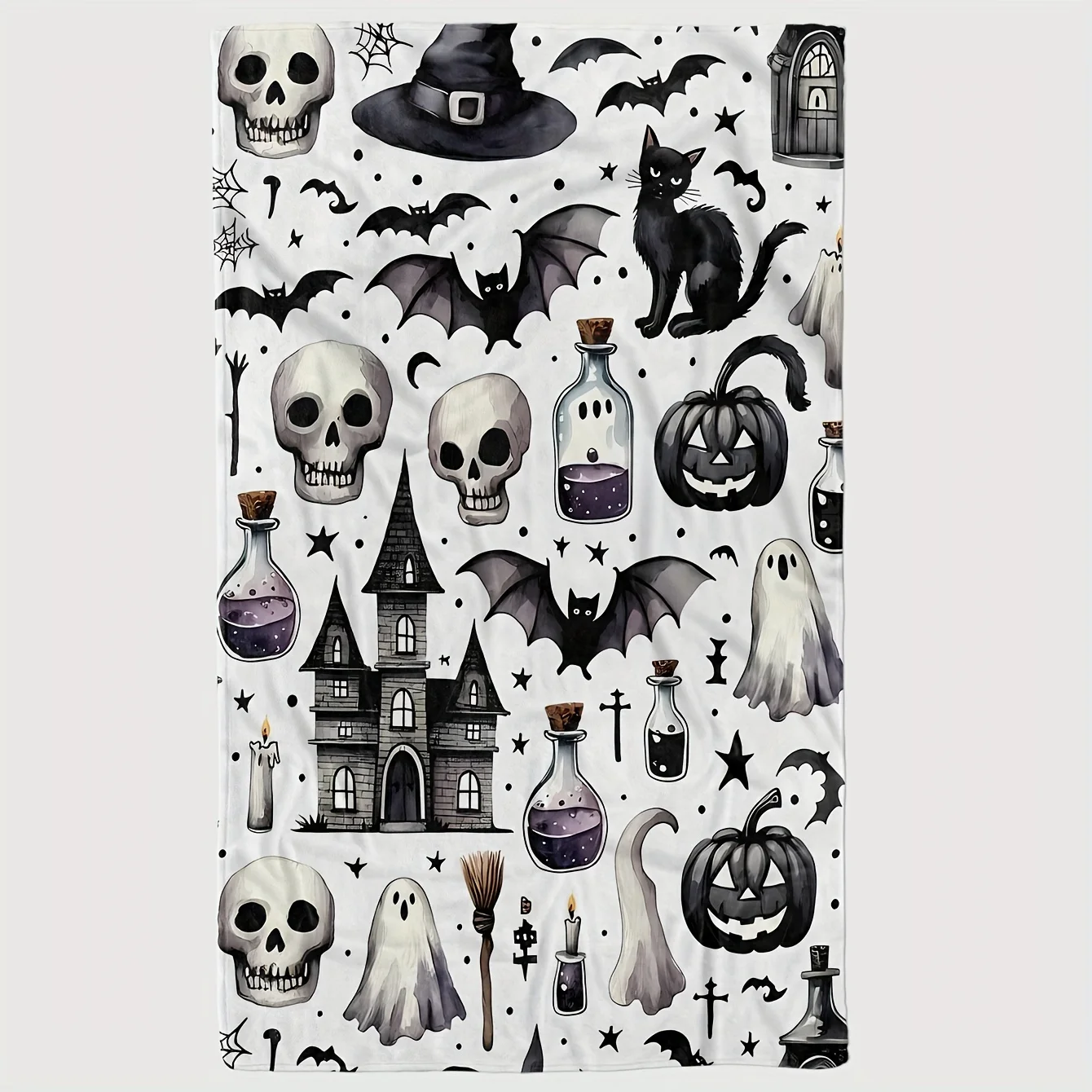 Halloween Themed Flannel Throw Blanket, Soft Warm Digital Print Horror Motif Versatile Multipurpose Knitted Flannel