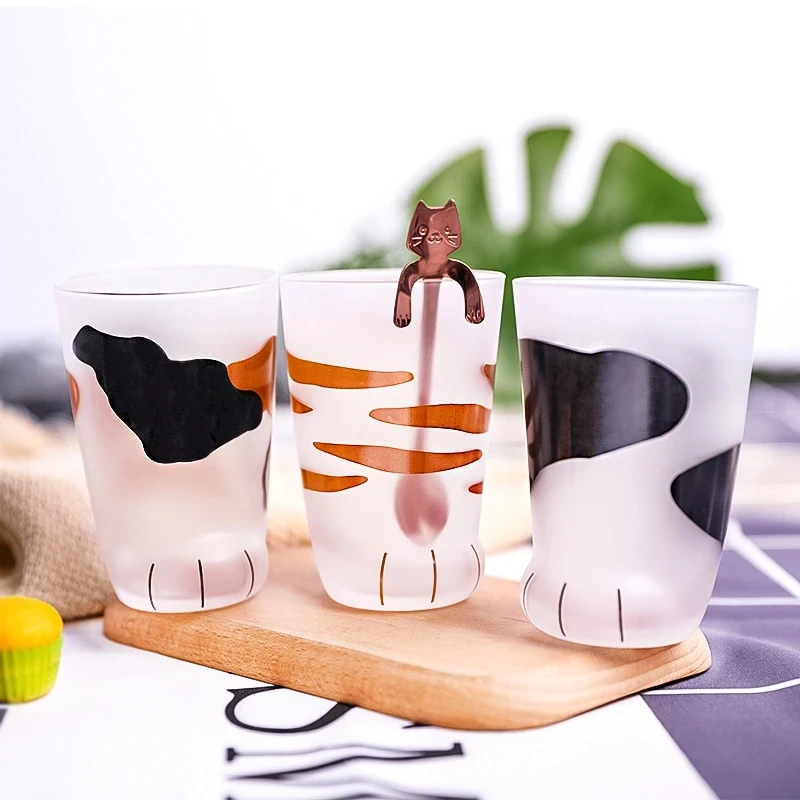 300ml Cat Paw Cup Milk juice Glass Cup Creative Cute Cat Foot Claw Print Coffee Mug Couples Household Cup Valentine's Day Gifts