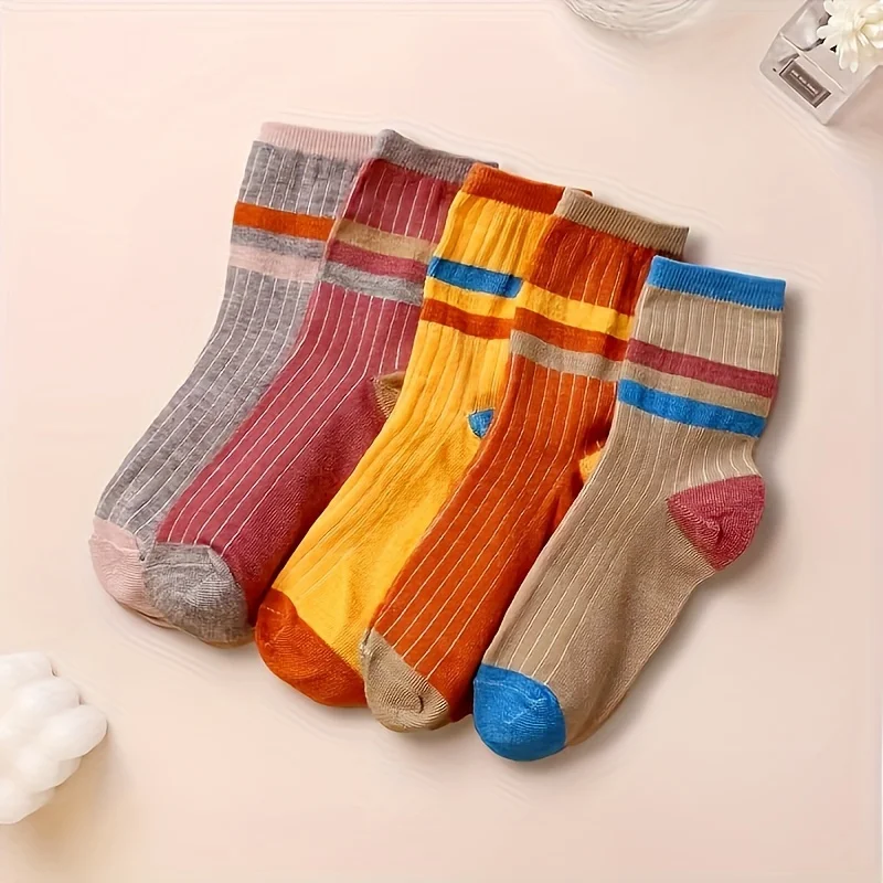 

5 Pairs Color-block Long Women's Socks, Thickened and Warm Long Socks | Autumn/Winter New Arrivals / Warm Women's Socks