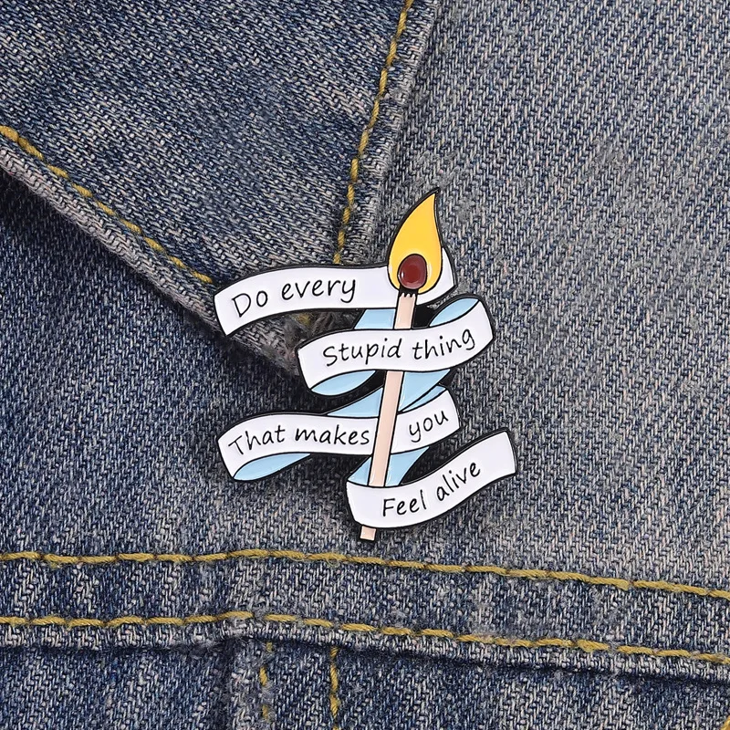New Cartoon Matchstick Slogan Brooch Do Silly Things Summon Vitality English Quotes Badge Creative Decoration Brooch Lapel Pins