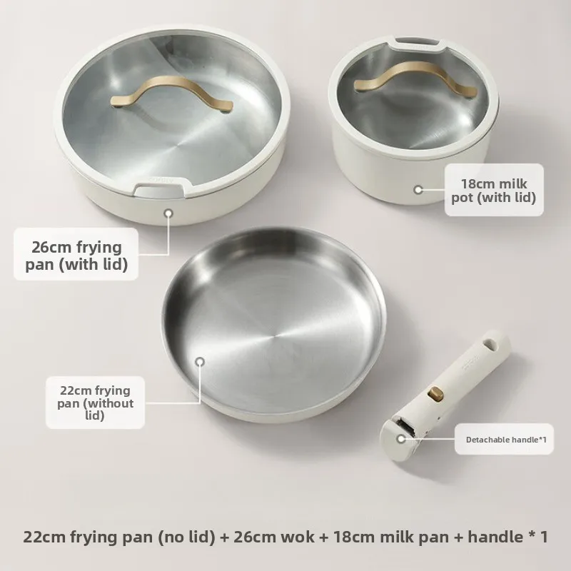 Stainless steel pot set Household detachable handle versatile pot ceramic non-stick pan