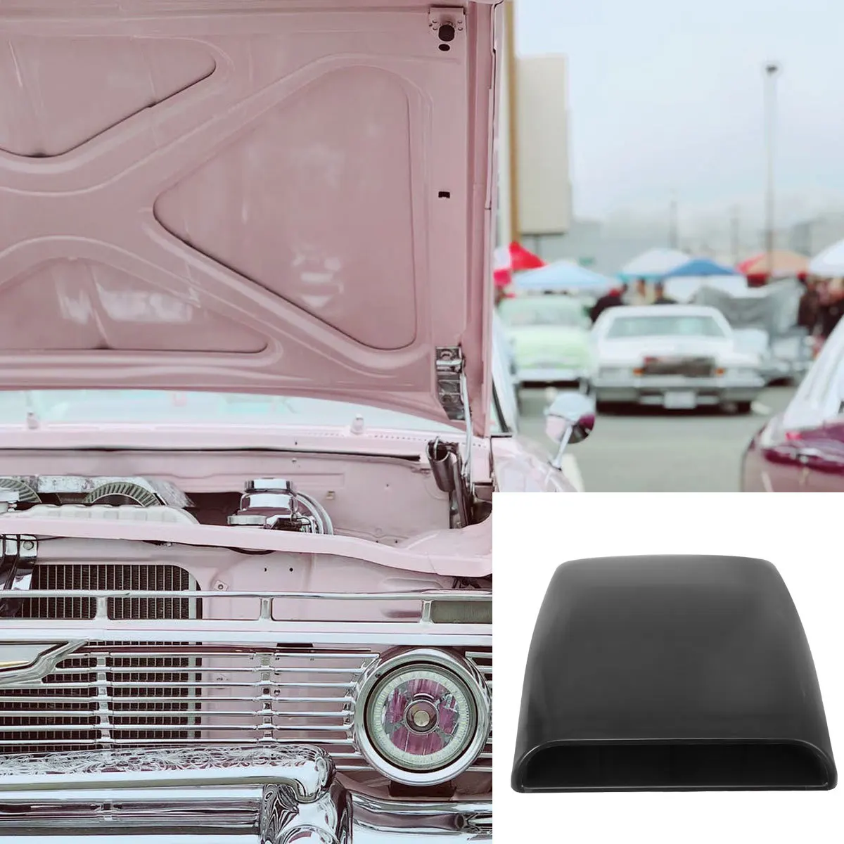 

1pc Hood Air Scoop Sticker Black Fake Car Engine Cover For Auto Styling Decorative Outlet Decals Car Hood Cover Engine Parts