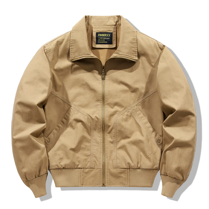 Men Loose Bomber Jacket Spring Autumn Premium Turn Down Collar Casual Versatile Outdoor Daily Wear Fashion Outwear Street Style