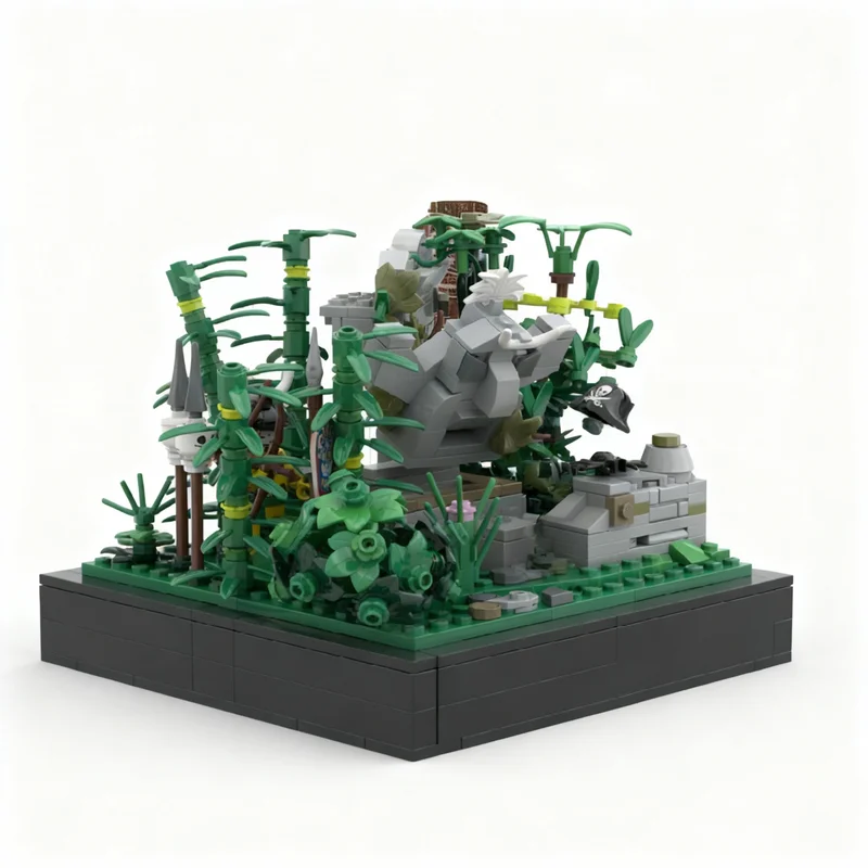 589pcs MOC CURSE THE GOLDEN IDOL - Temple Trap WORKING Crushing Statue Mechanism Pirates Model Building Blocks Christmas Gift