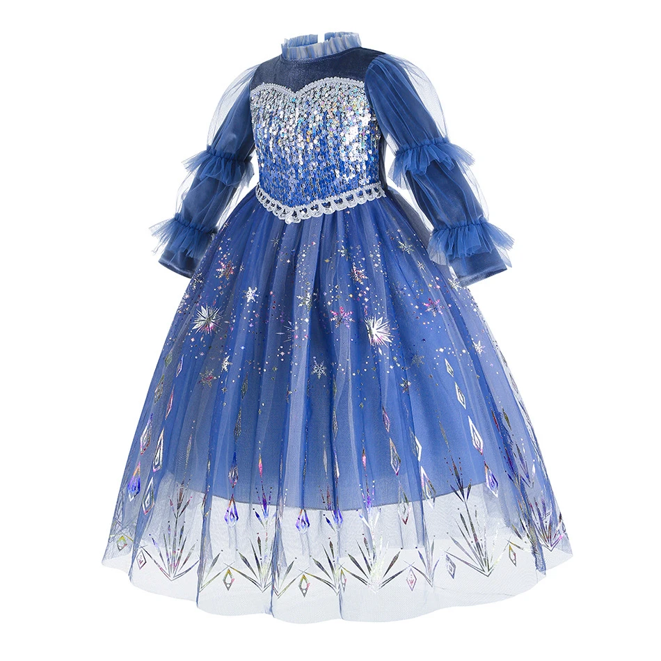 Girls Elsa Cosplay Princess Dress Kids Snow Queen Autumn Winter Long Sleeves Costume Halloween Birthday Carnival Party Clothes