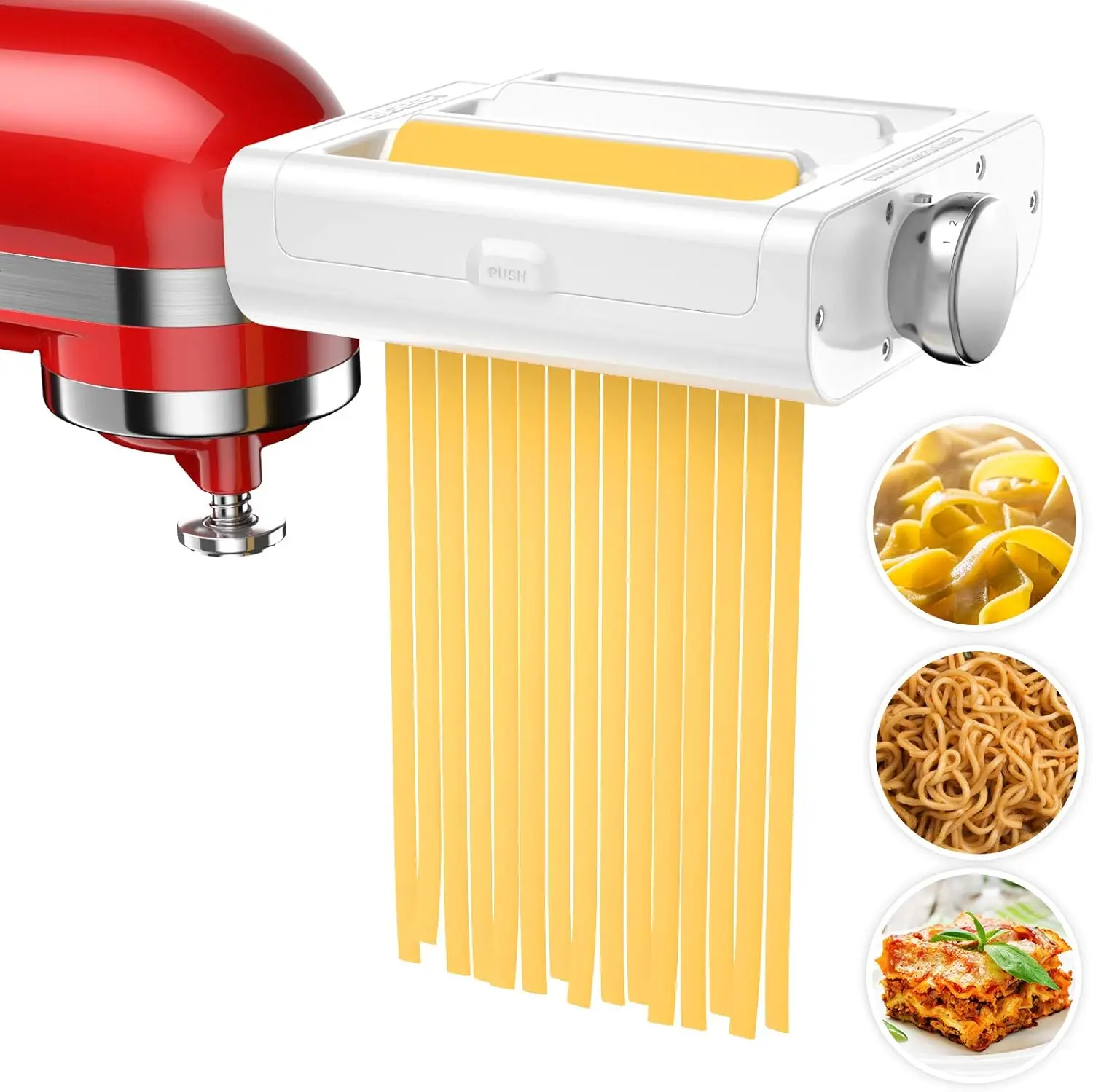 

3-in-1 Pasta Maker Attachment for Stand Mixers - Includes Roller, Spaghetti and Fettuccine Cutters