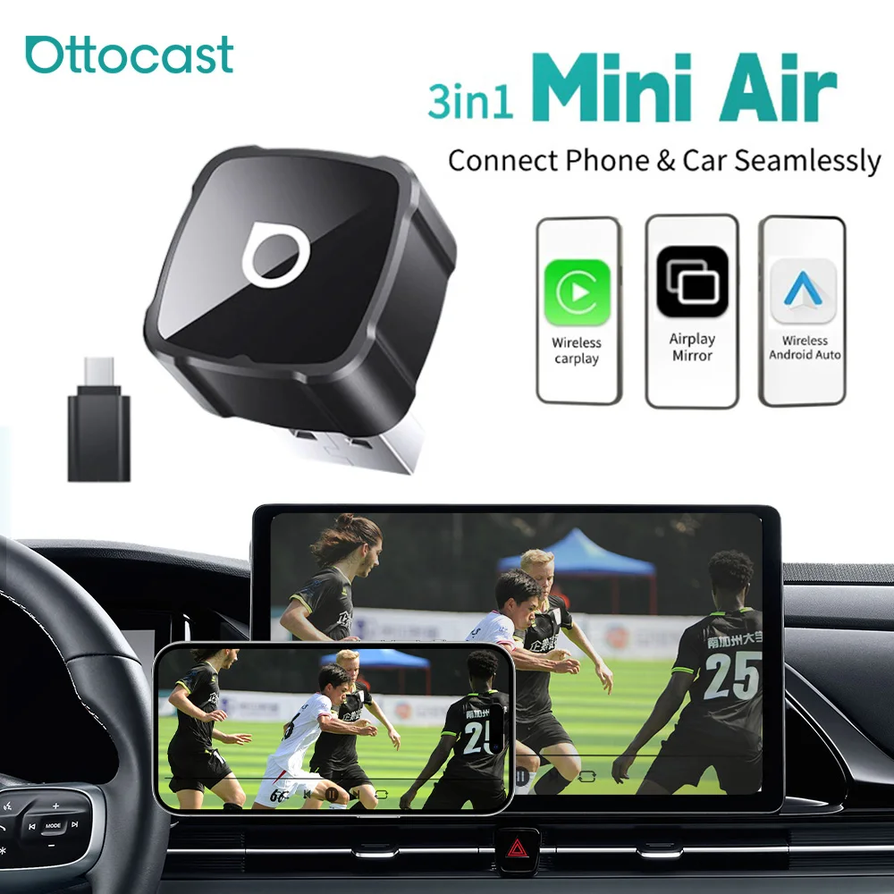 

Ottocast MINI AIR 3-в-1 Беспроводной CarPlay Android Auto для iPhone, дублирование экрана, CarPlay Plug & Play, автомобильные аксессуары, НОВИНКА 2026