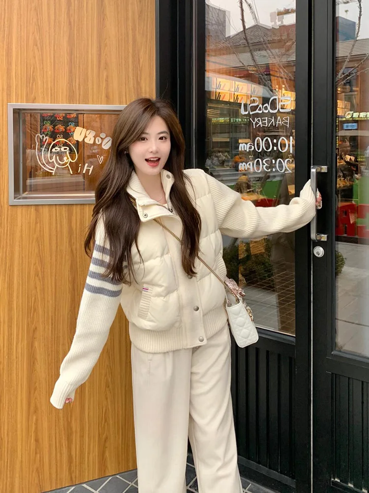 

White Lightweight Bread down Jacket Women's Versatile High-End Short Collar Cotton Outerwear Thickened Winter Coat