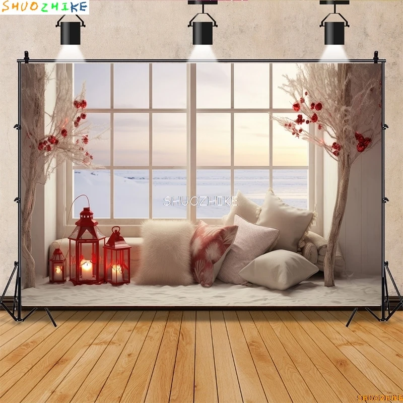 شجرة عيد الميلاد يعرض زهرة إكليل التصوير الخلفيات نافذة باب المنزل الوردي الذكرى السنة الجديدة صورة خلفية DRG-01
