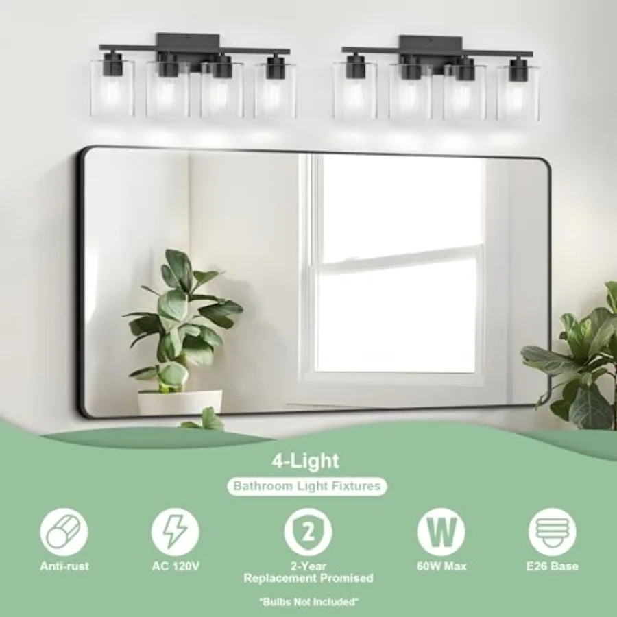 Bathroom Light Fixtures, Bathroom Vanity Light Matte, Modern Vanity Lighting Fixtures with Clear Glass Shade, E26 Base, LED Bul