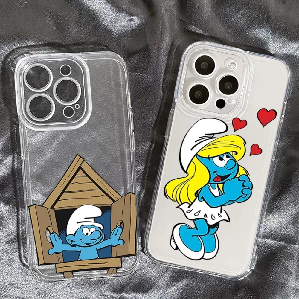 Cartoon The S-Smurfs Phone Case For Iphone 15 11 13 14 Pro Max 7 8 Plus X Xr Xs Max Se2020 12mini Transparent Cover