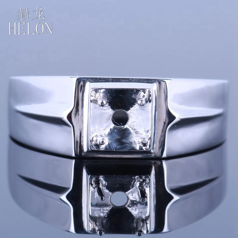 

HELON Men Ring Solid 14k 10K White Gold Round 4.5-5.25mm Semi Mount Solitaire Men Trendy Fine Jewelry Wedding Ring Setting