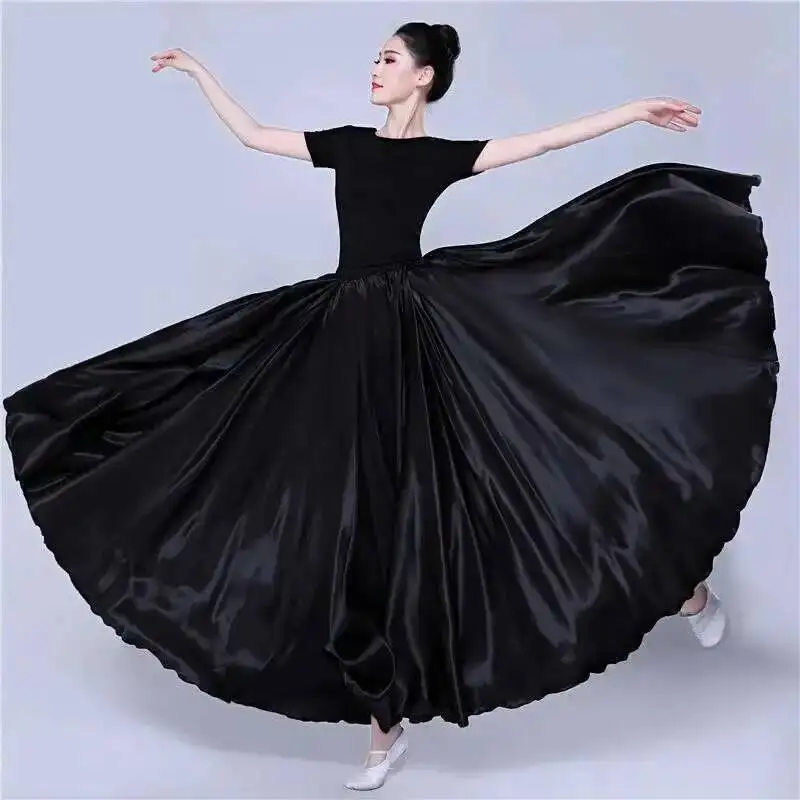 Satin 360 Degree Skirt Belly Dance Women Gypsy Long Skirts Dancer Practice Wear 15 Colors Assorted Solid Purple Gold Dance Skirt