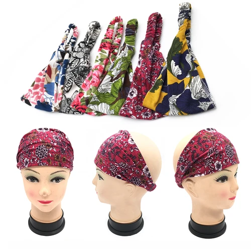 Imagen 1 del producto Turbante bohemio con estampado Floral para mujer, diademas de goma, accesorios para el cabello