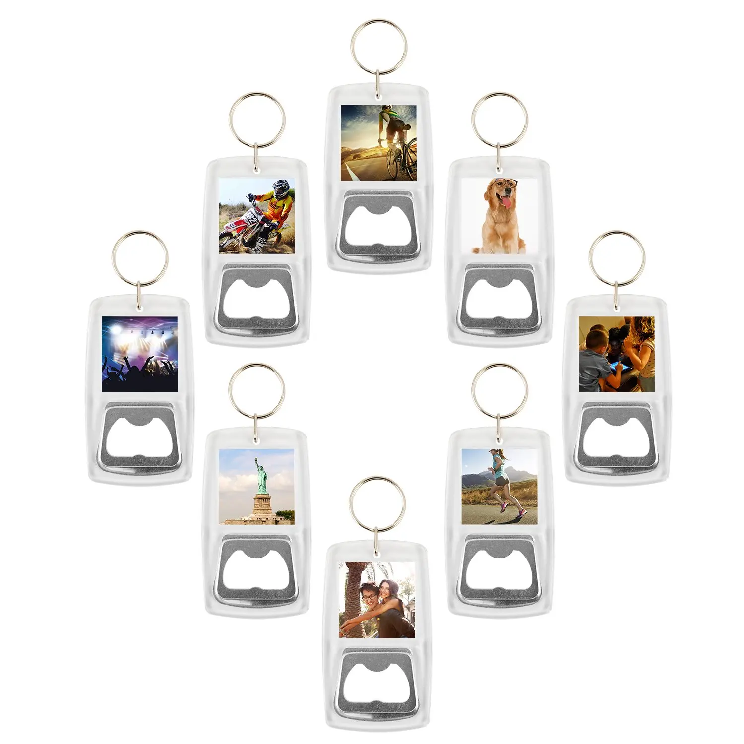 15 Stuks Diy Fotolijst Sleutelhanger Houder Blanco Sleutelhanger Wijnopener Aangepaste Gepersonaliseerde Insert Foto Acryl Blanco Sleutelhanger