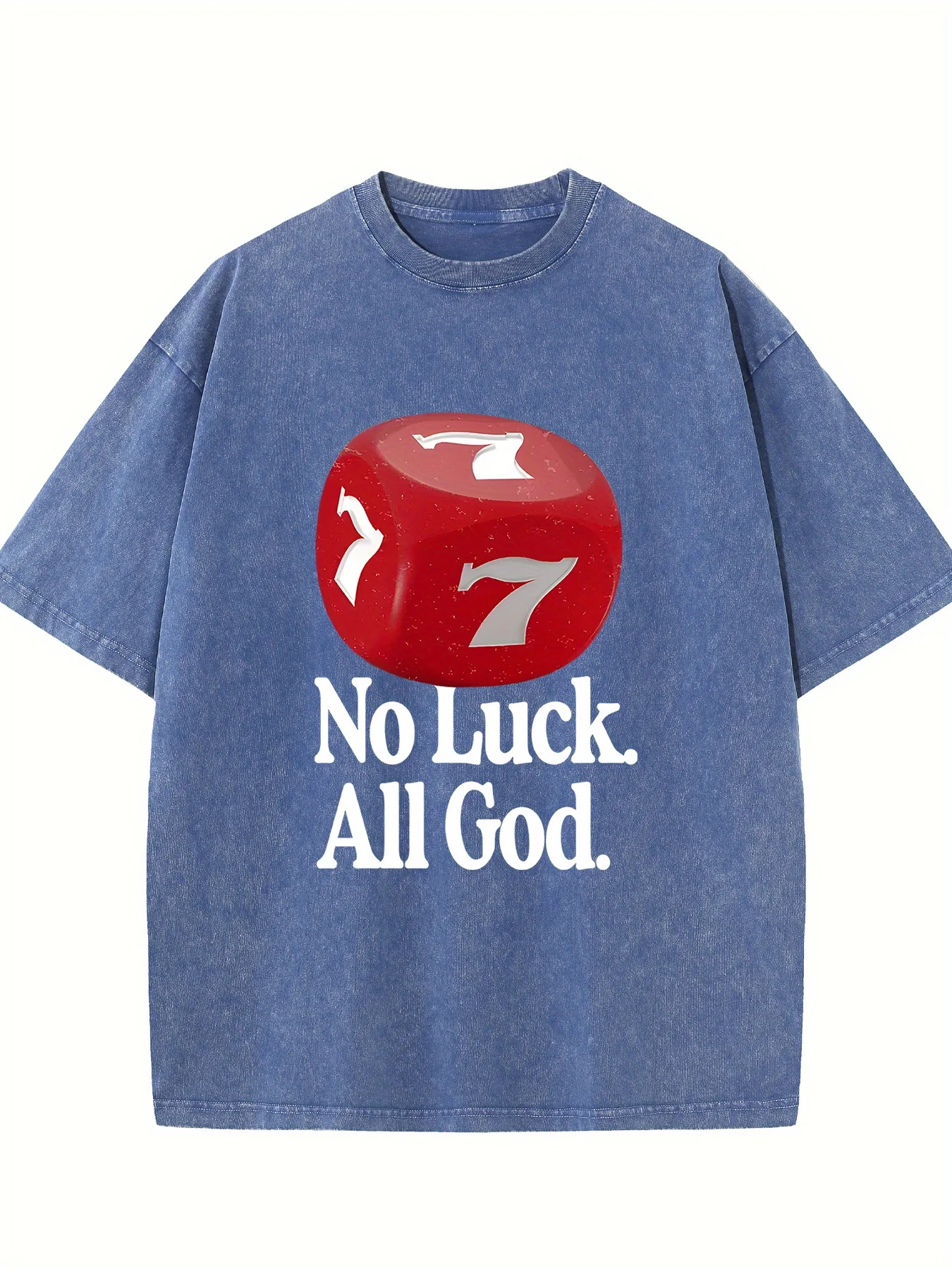 

No Luck, Only God Alphabet Graphic Print High Quality Washed T-Shirt, Fashion Versatile, Crew Neck Basic T-Shirt, Men's