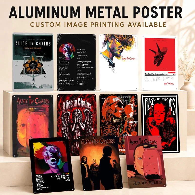 Alice In Chains Aluminum Posters Customized Metal Tin Sign Retro Premium Bold Music Icon Tribute Wall Art For Studio Or Bedroom