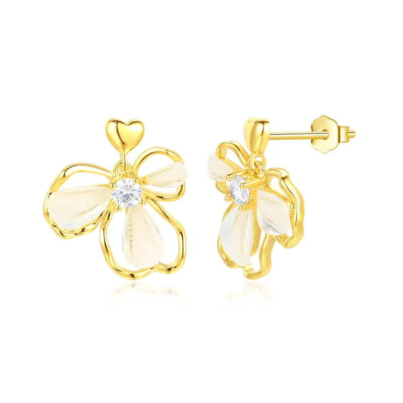 

Серьги-гвоздики из стерлингового серебра 925 пробы TKJ, позолоченные серьги-гвоздики с цветком и цирконием, серьги-гвоздики для пирсинга для женщин, вечерние свадебные украшения