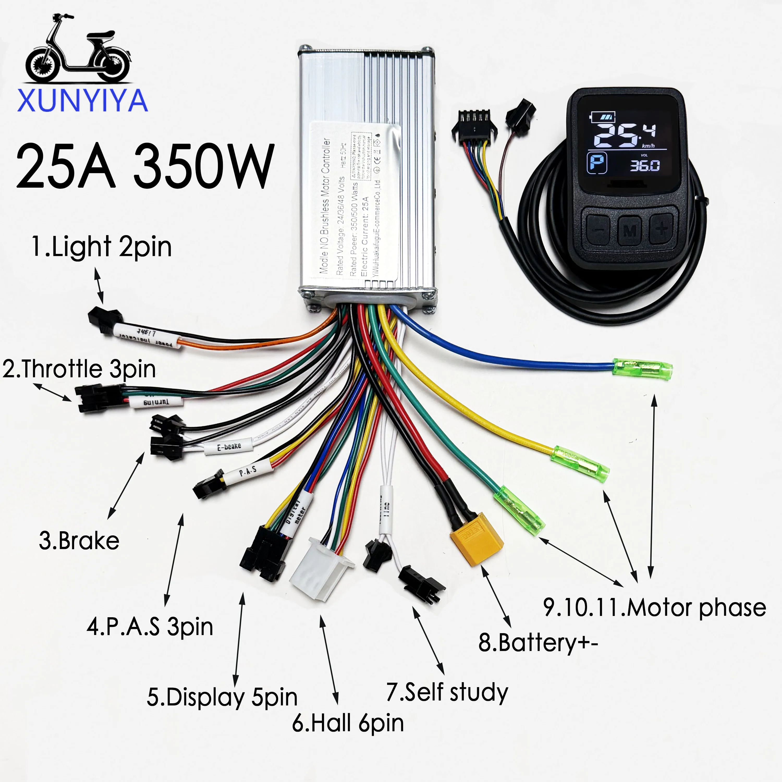24V/36V/48V Brushless Motor Controller with Communicate Protocol UART NO.2 HK918 Color LCD Display Set for E-Scooter/bike Repair