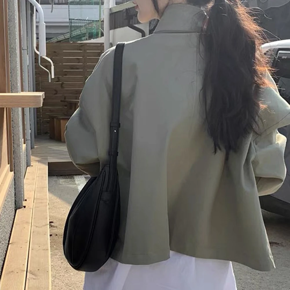 

Solid Color Women Casual Jacket Long Sleeve Coat with Pockets and Collar Loose Streetwear for Various Occasions