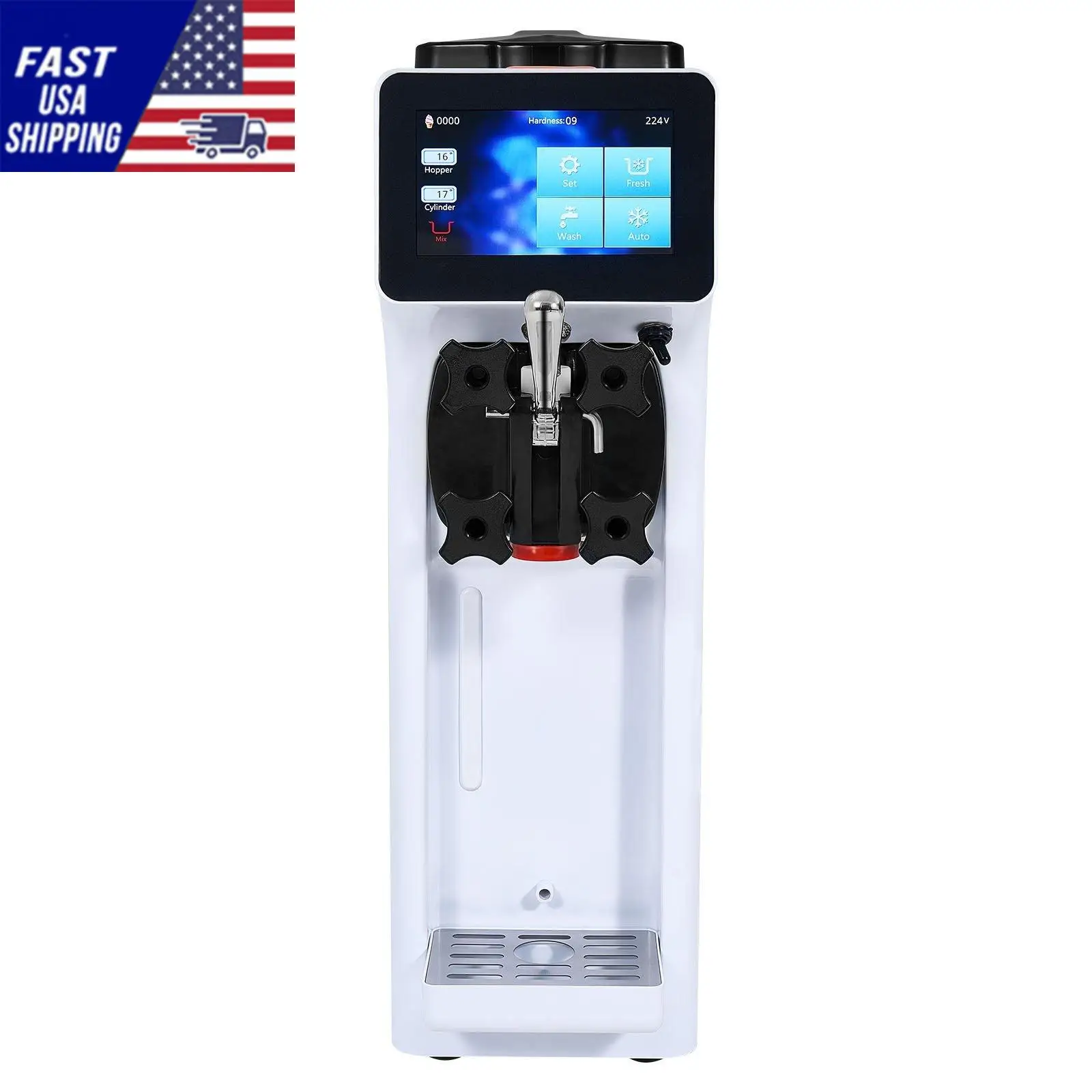 

Commercial Ice Cream Machine, 10.6 QT/H Yield, 1000W Single Flavor Countertop Soft Serve Ice Cream Maker, 4L Hopper 1.6L Cylinde